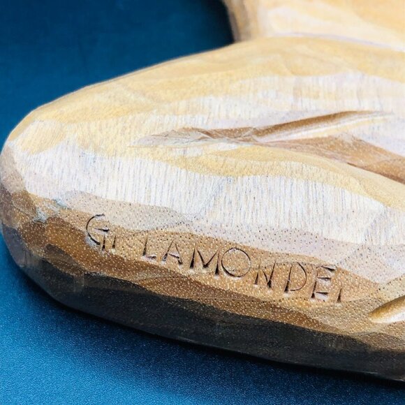 70s Hand Carved Wood Wall Plaque Praying Boy Vintage Gerard Lamonde Wall Hanging - Picture 4 of 10